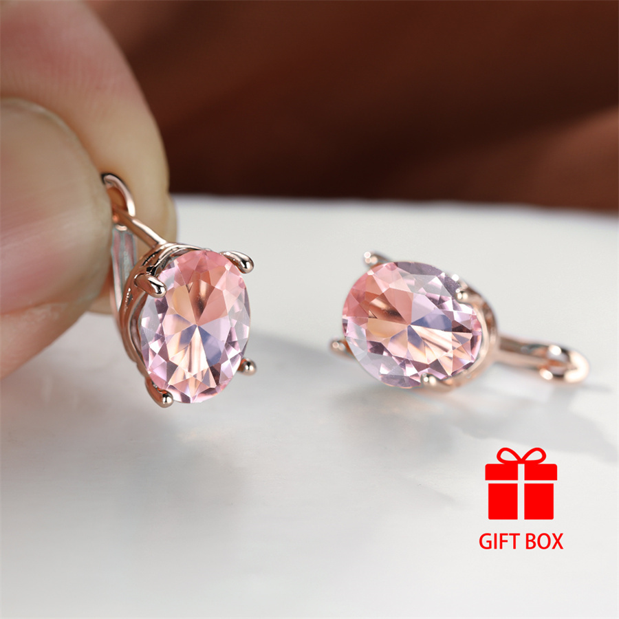 Pink CZ Oval Earrings Copper Hoops Durable Daily & Special Occasion Wear